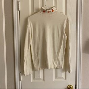 Pumpkin Embroidered Turtleneck Long Sleeved Sweater Shirt